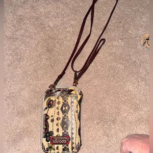 SAKROOTS ZIP AROUND WALLET CELL PHINE HOLDER WITH WRIST/ CROSSBODY STRAP OWL